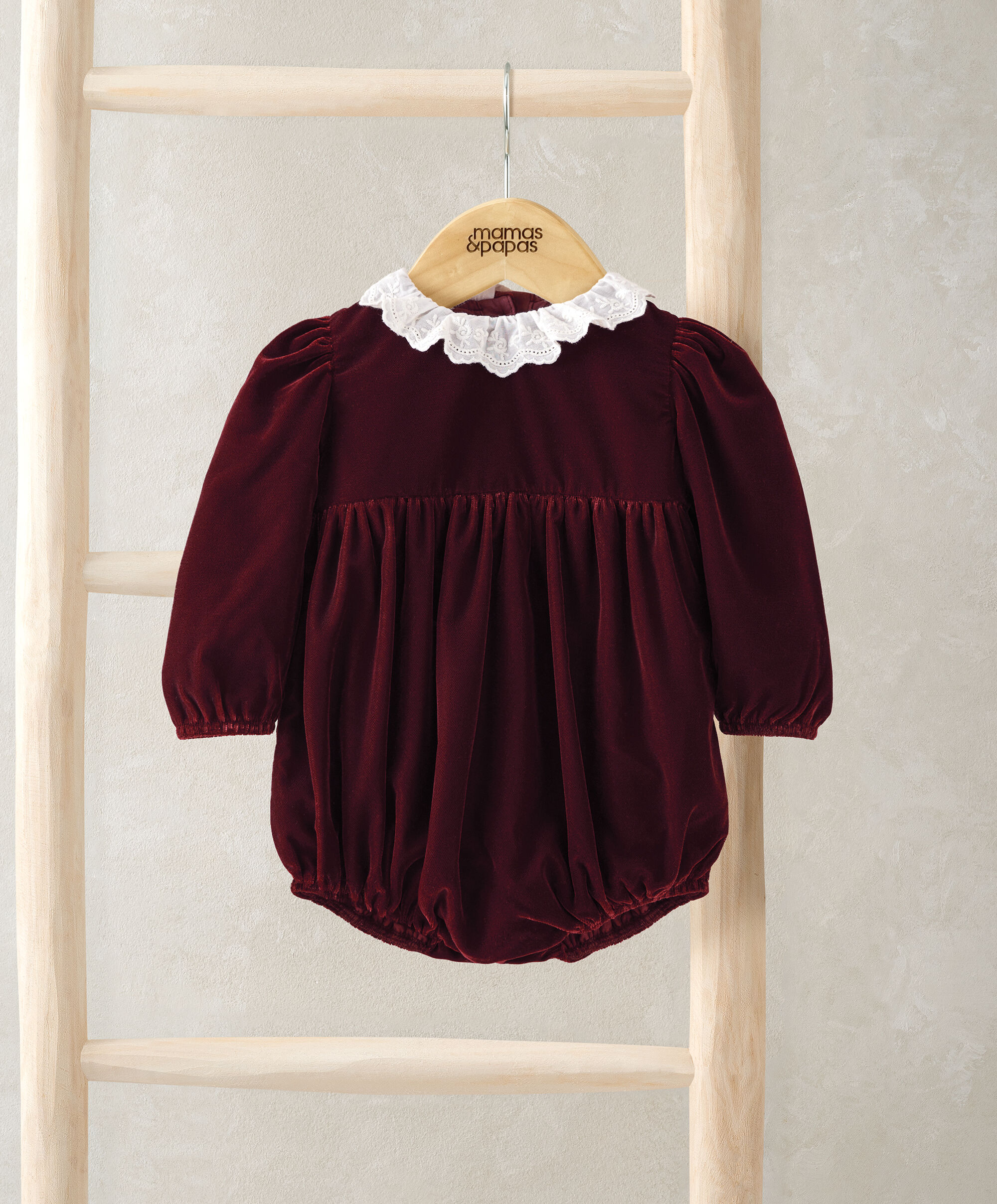Burgendy Velvet Romper image number 1