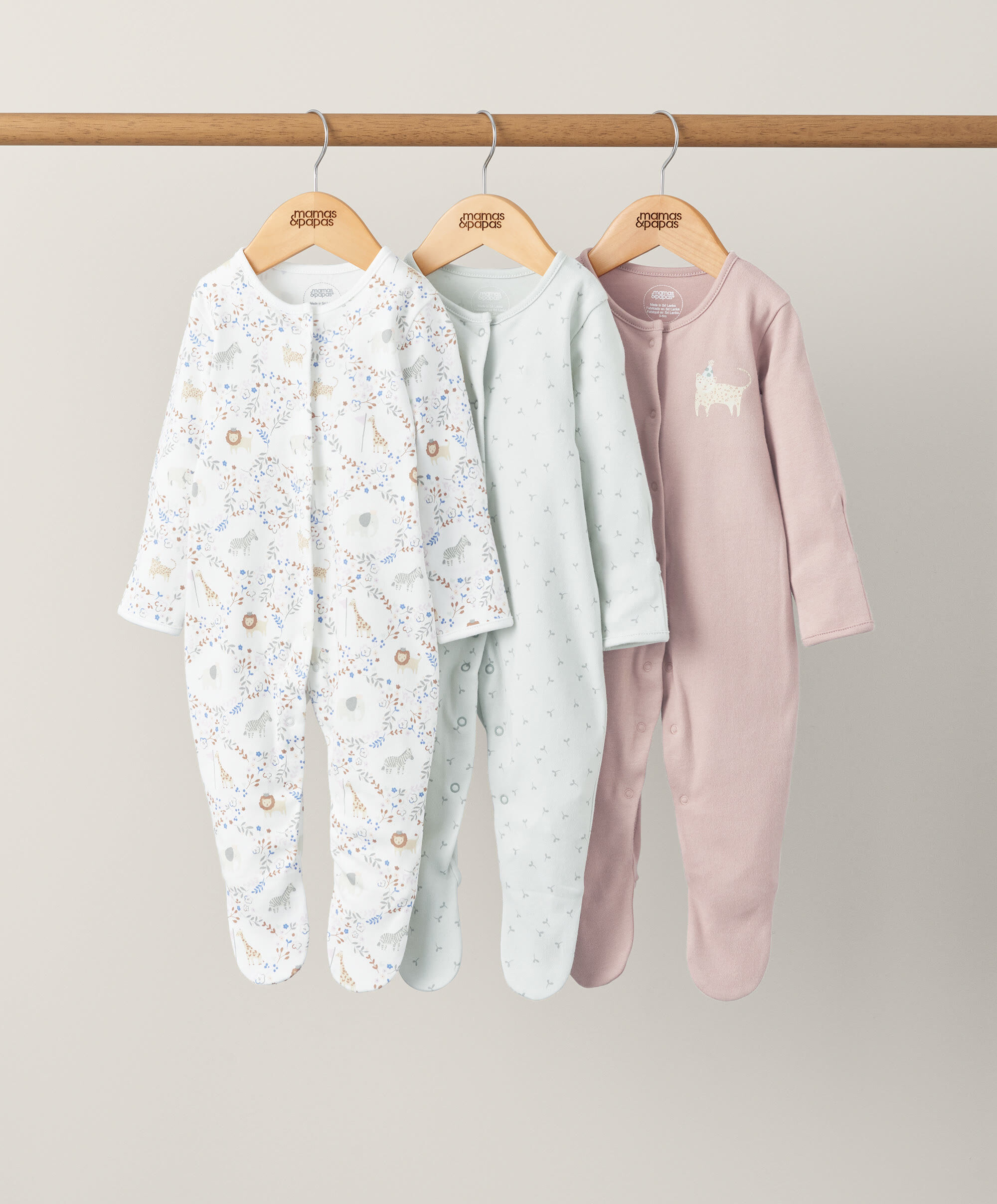 3 pack Safari Garden Party Sleepsuits image number 1