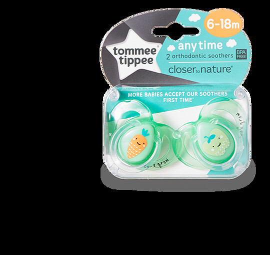 Tommee Tippee Closer to Nature Night Time Soothers 6-18 months (2 Pack) - Green image number 1