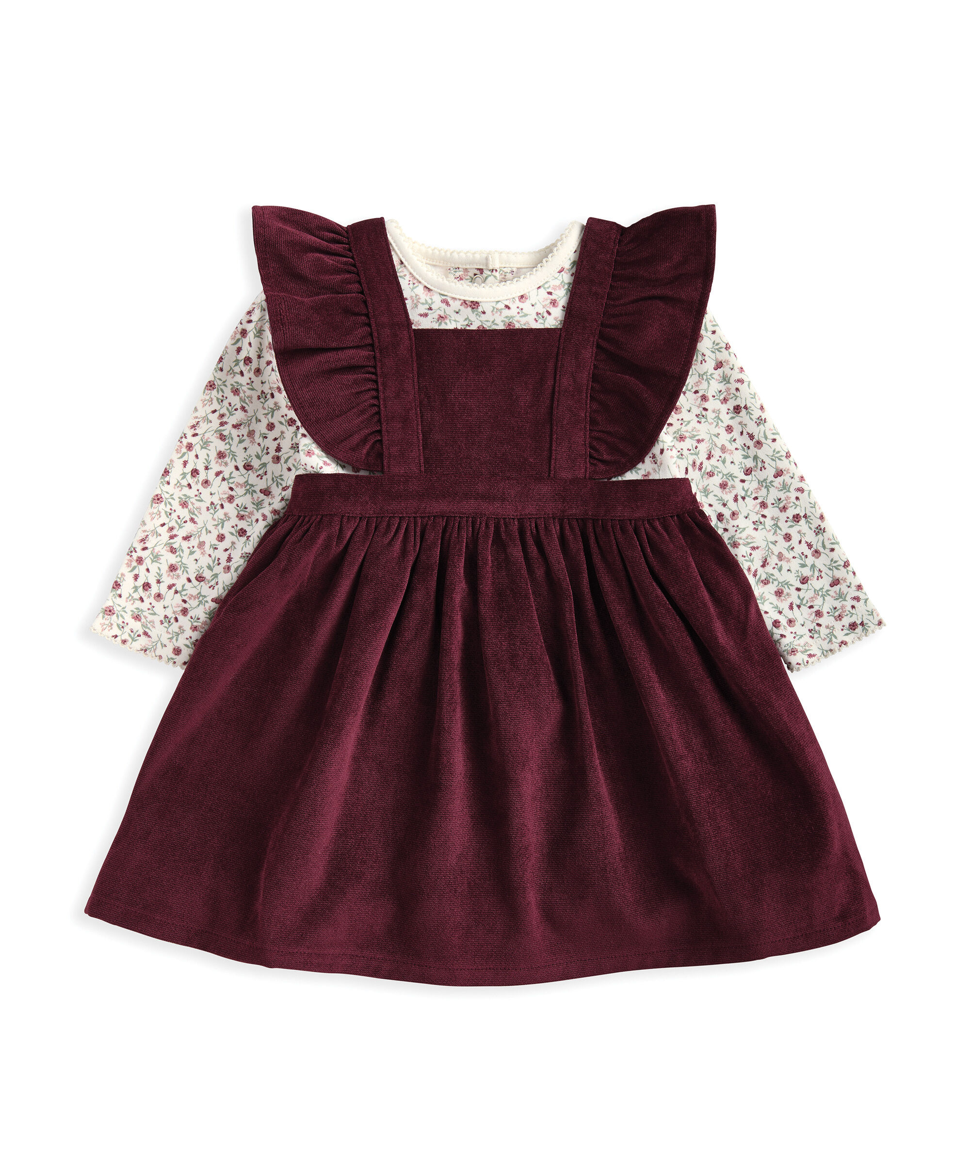 2 Piece Winter Ditsy Floral Bodysuit & Pinafore Dress Set image number 2