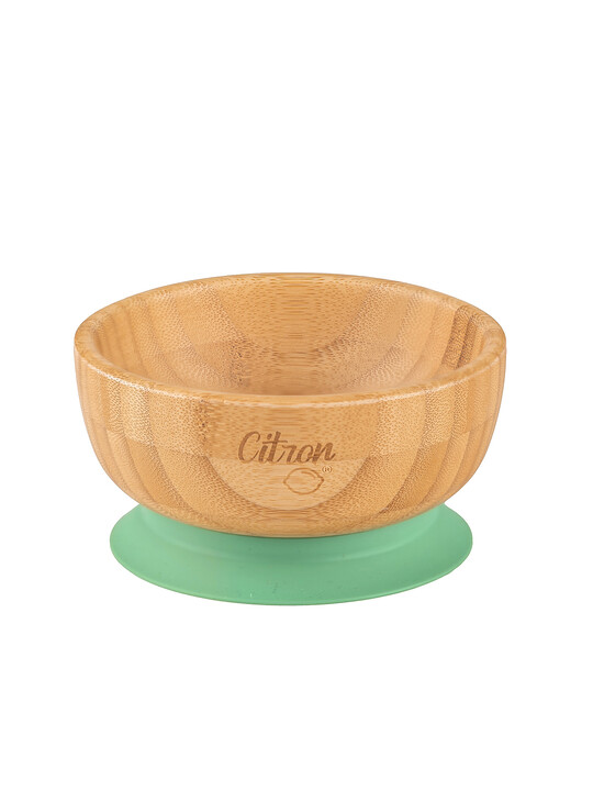 Citron Organic Bamboo Bowl 300ml Suction + Spoon Pastel Green image number 2