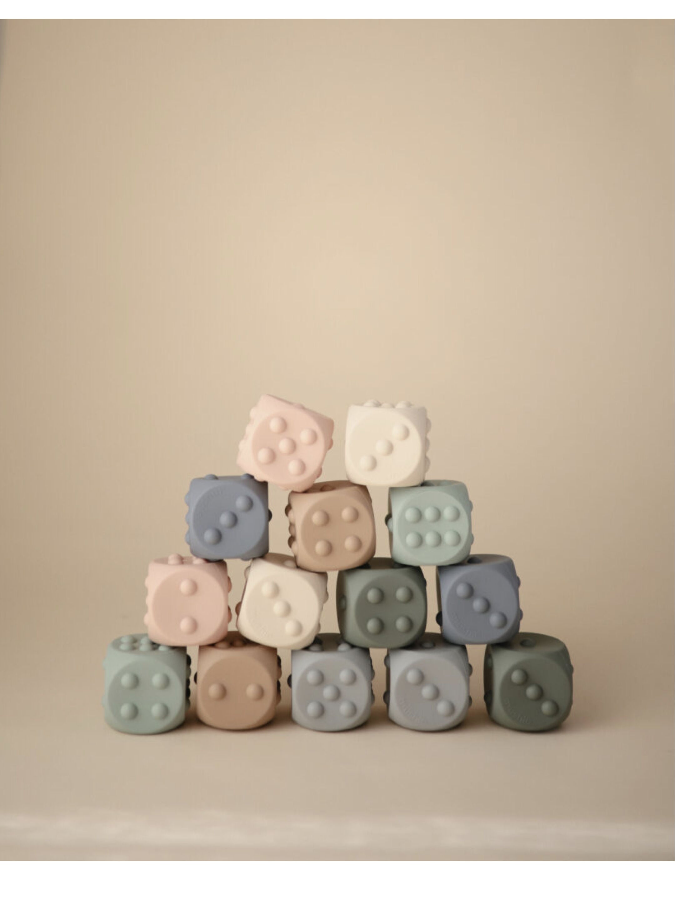 Mushie Dice Press Toy (set of 2) Cambridge Blue/Shifting Sand image number 2