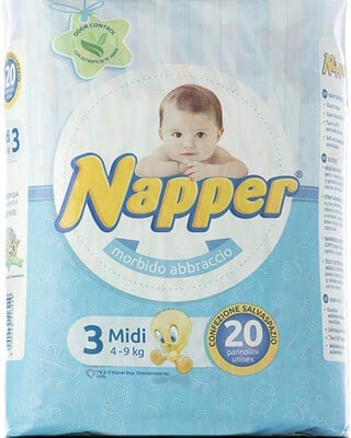 Napper Diapers Soft Hug Parmon From 4Kg-9Kg, 20 Diapers