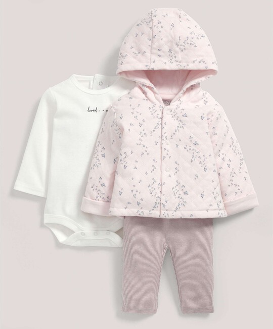 Quilted Jacket with Bodysuit & Legging Set Pink- New Born image number 1