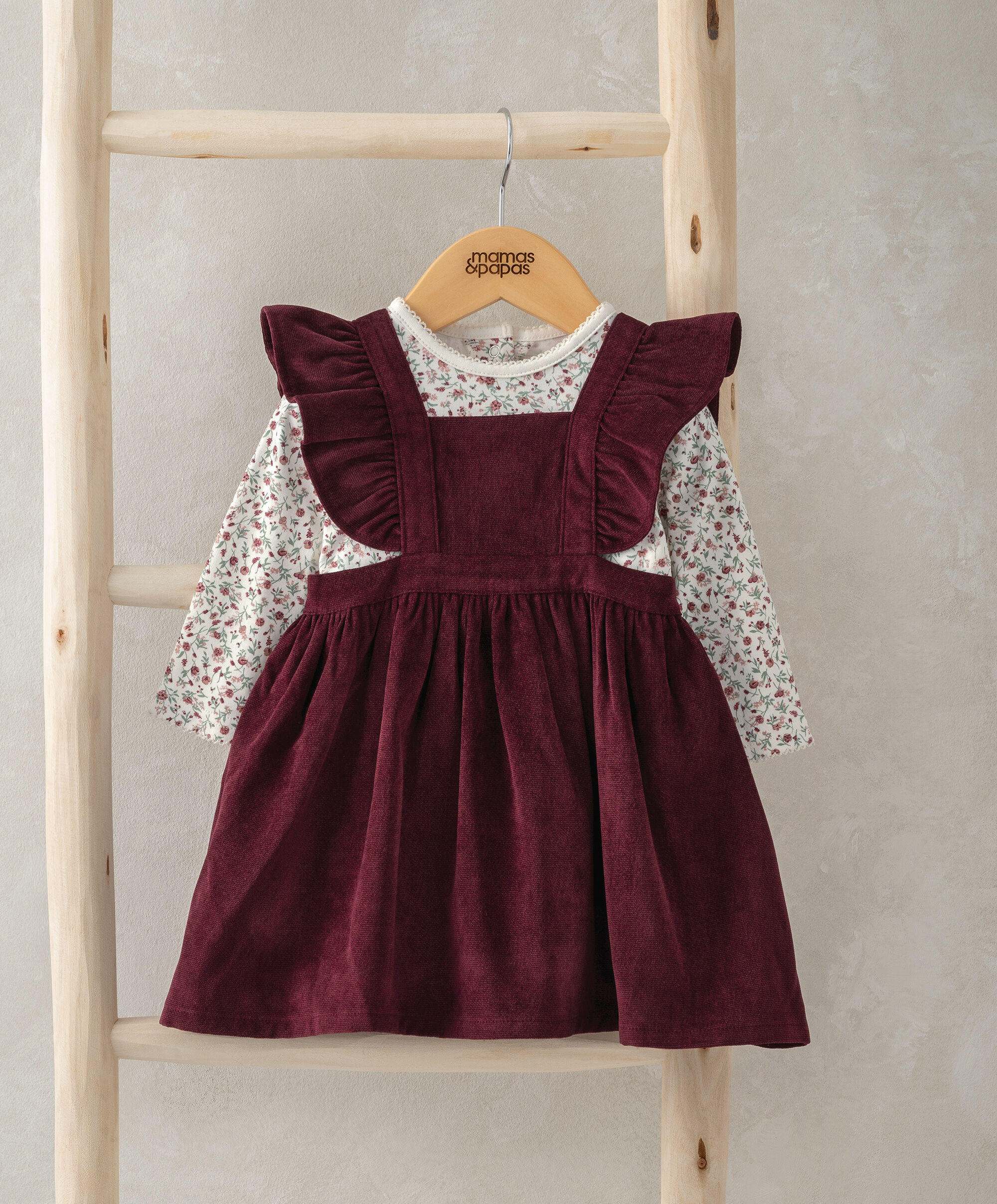 2 Piece Winter Ditsy Floral Bodysuit & Pinafore Dress Set image number 1