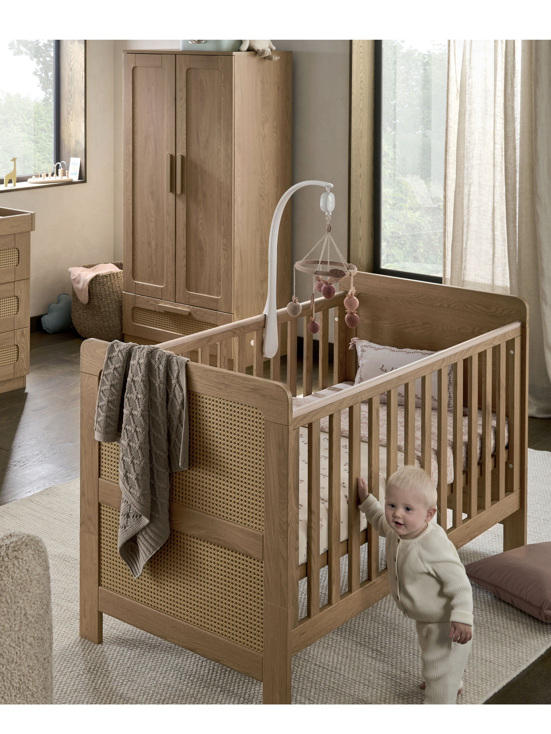 Esna 2 Piece Cotbed Set with Wardrobe - Rattan