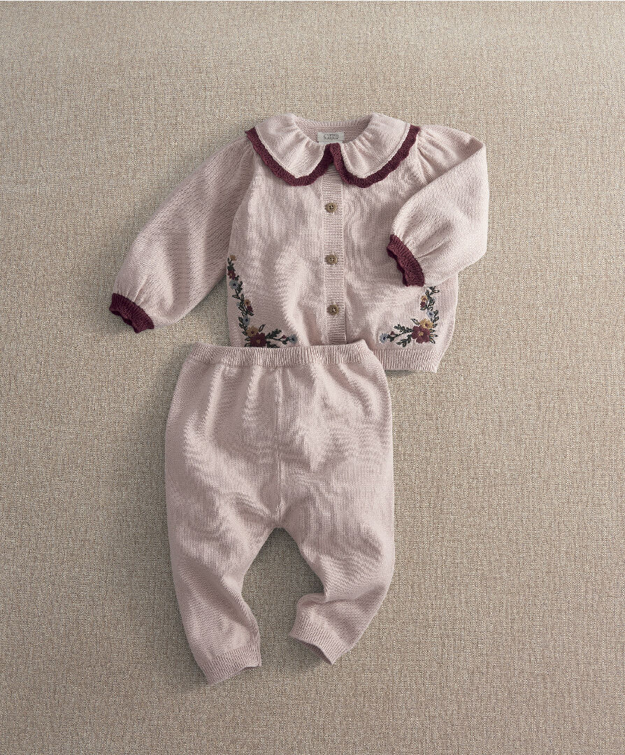 2pc Pink Embroidered Knit Set
