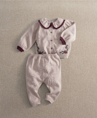 2pc Pink Embroidered Knit Set