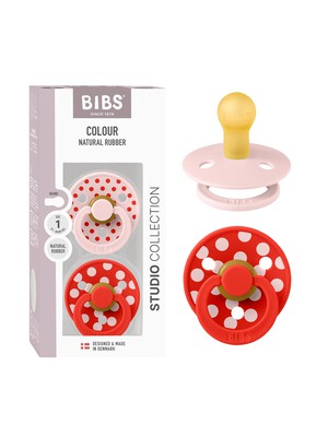 BIBS Pacifier Studio Colour 2 Pack Polka Latex Size 1 Blossom Candy Apple
