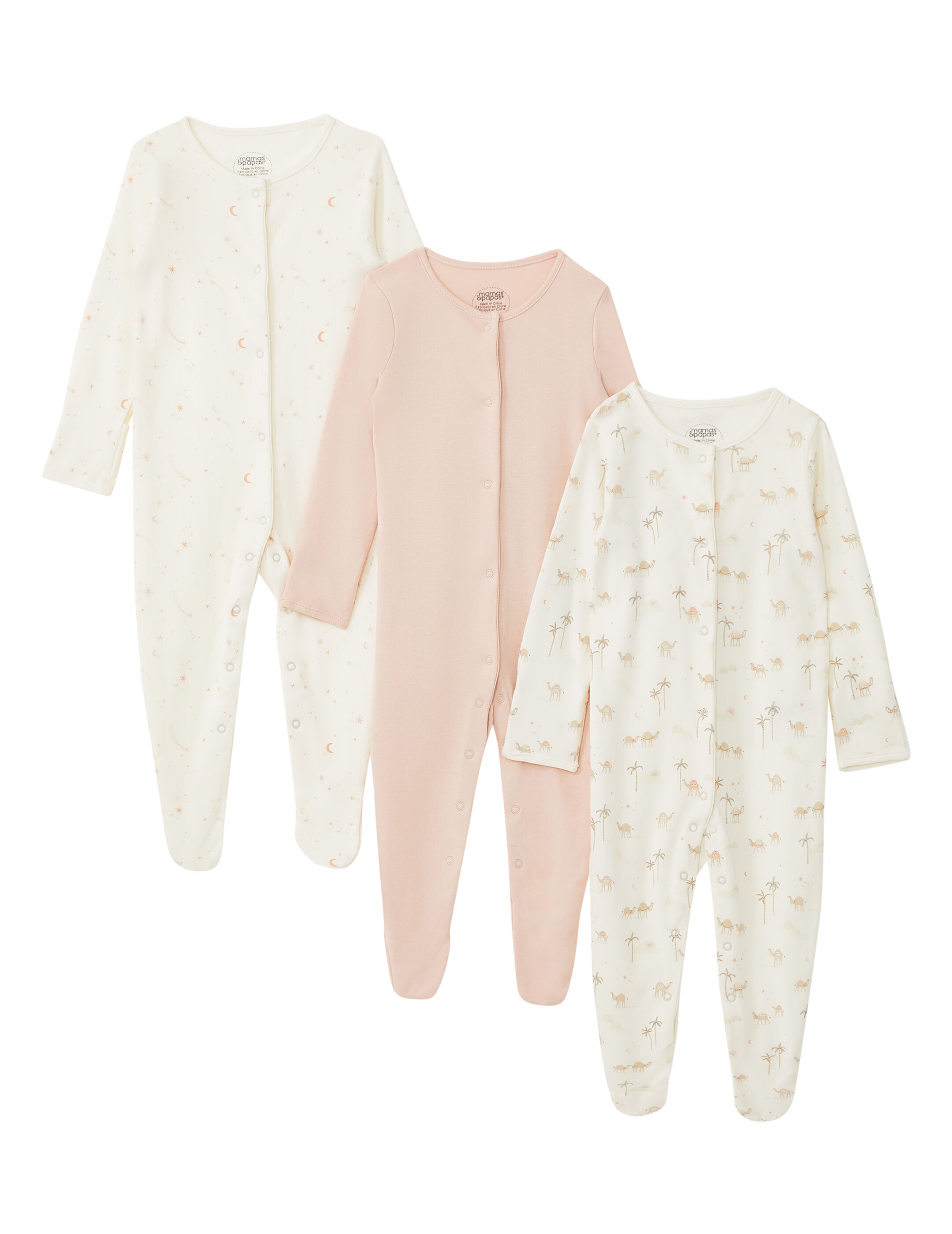 3 Pack Desert Sleepsuits Pink