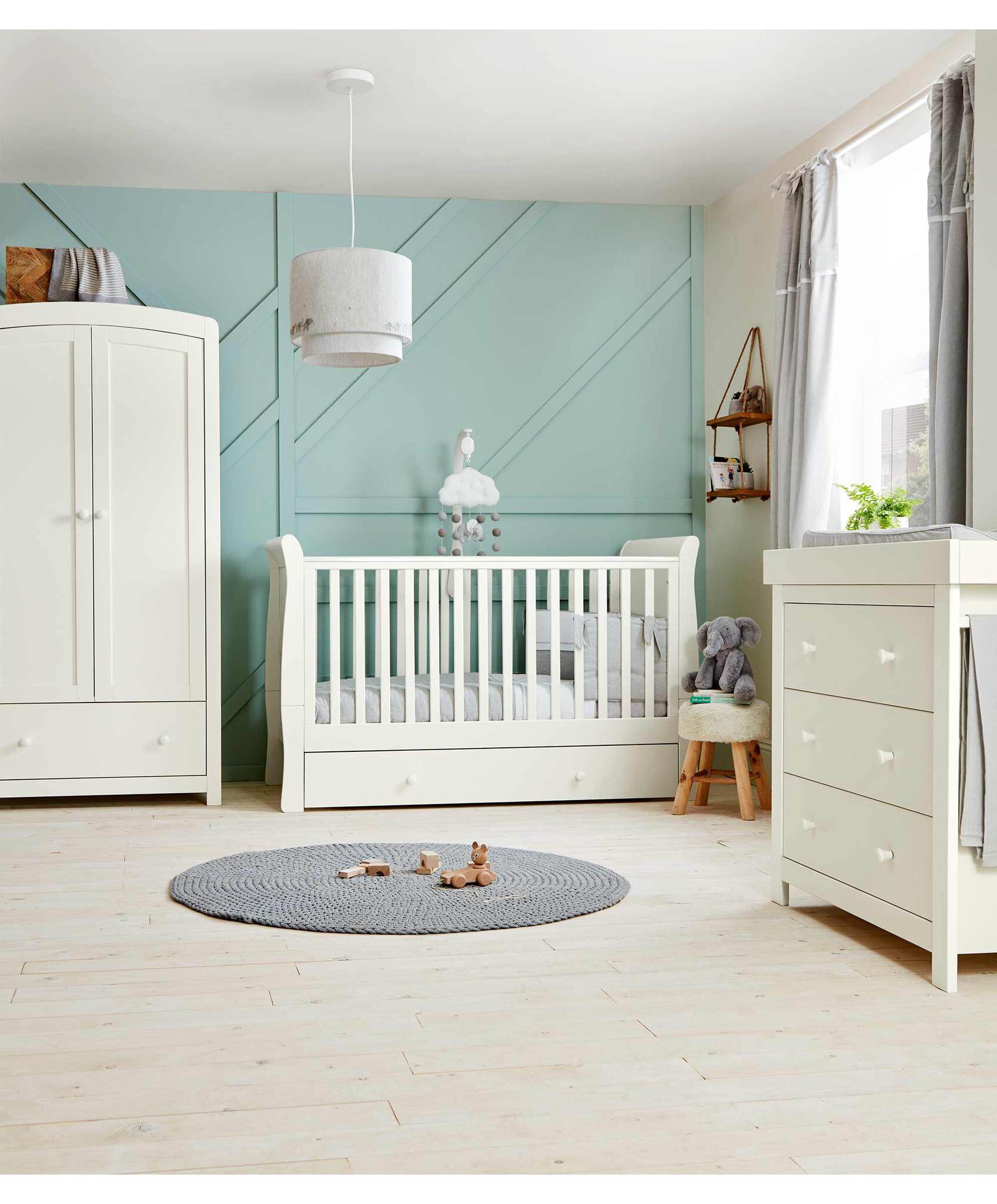 Mia 3 Piece Cotbed Set with Dresser Changer and Wardrobe- White image number 1