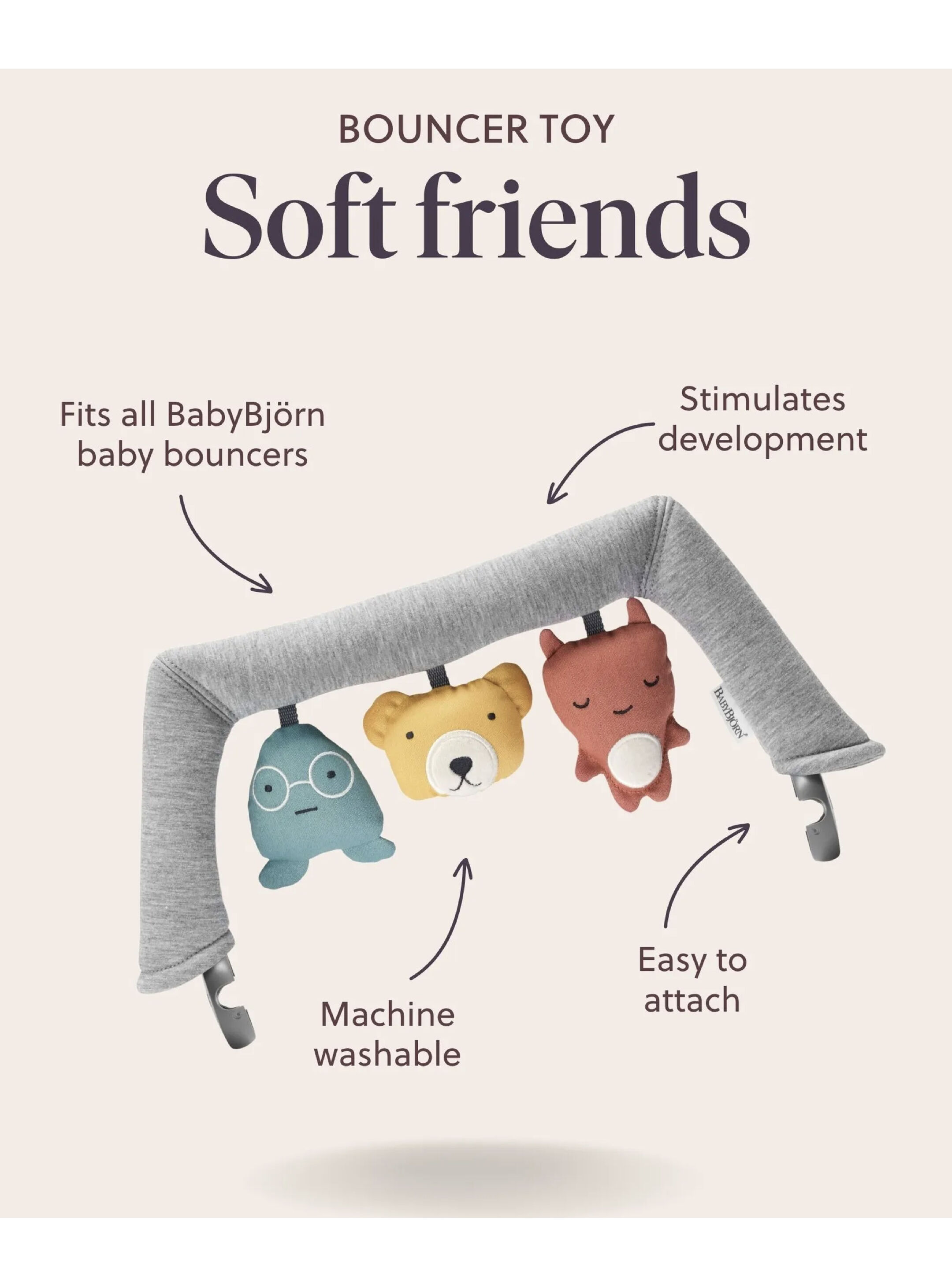 Babybjorn Toy for Bouncer - Soft Friends (Multicolour) image number 2