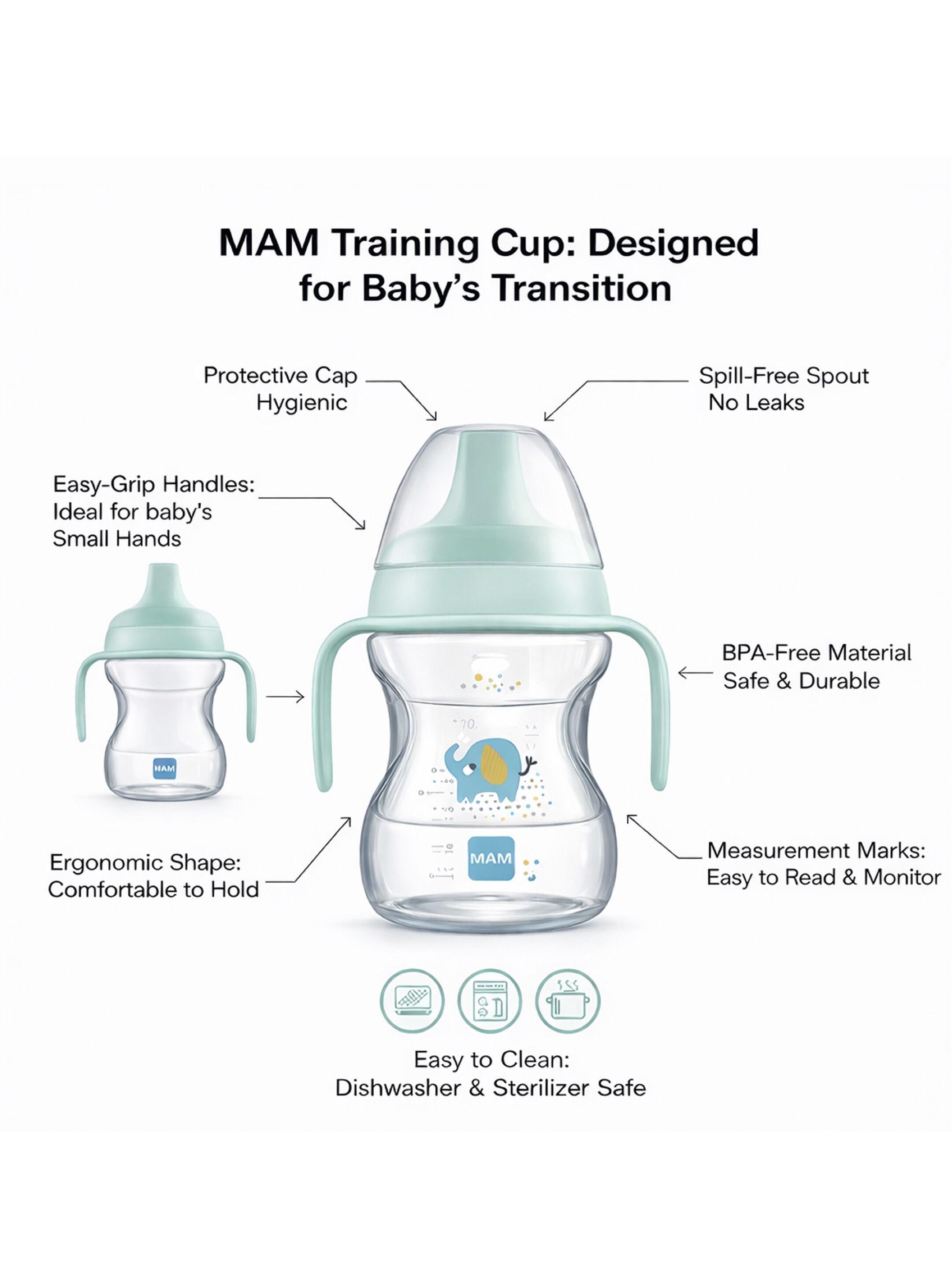 Mam Baby Learn To Drink Cup  Silicone Cup - 6 M+ | Wild Animals, Blue - 190 Ml - Pack of 1 image number 6