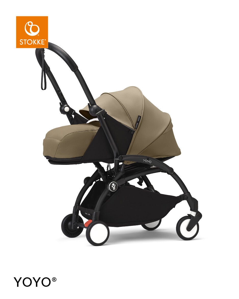 Stokke YOYO3 Black Frame with 0+ Newborn Pack - Toffee & Cup Holder (3 Pieces)