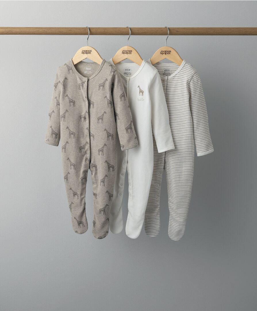 3 Pack Giraffe Sleepsuits image number 1