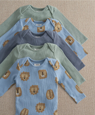 5Pk Lion Print L/S Boysuits