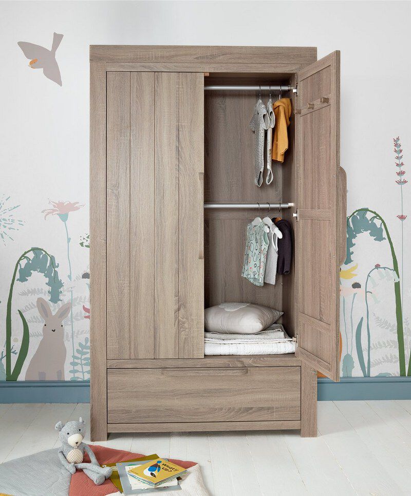 Franklin 2 Door Kids Wardrobe with Drawer - Oak image number 4