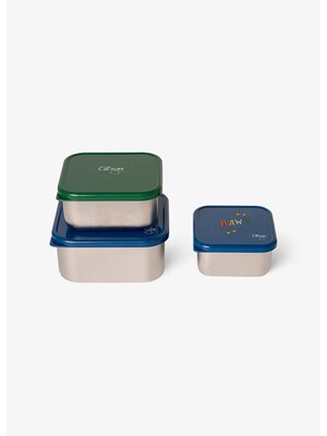 Citron Stackable Stainless steel Lunchbox - Set of 3 - Dino
