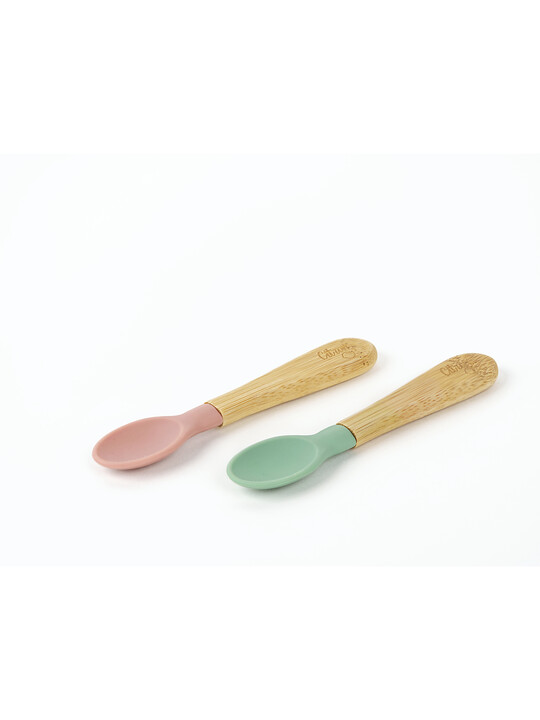 Citron Organic Bamboo Spoons Set of 2 Green/Blush Pink image number 1
