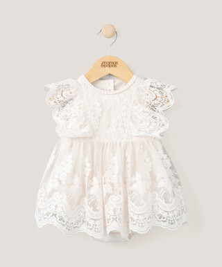 Lace Frill Romper - Rose Gold