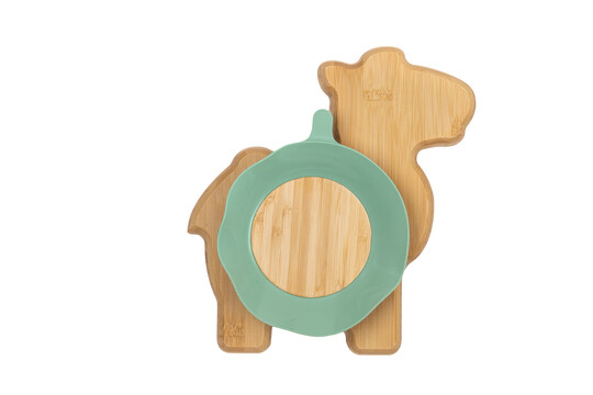 Citron Organic Bamboo Plate Suction + Spoon Camel Pastel Green image number 2