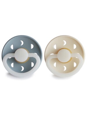 FRIGG Moon Phase Silicone Baby Pacifier 6-18M 2-Pack Stone Blue Night/Cream Night - Size 2