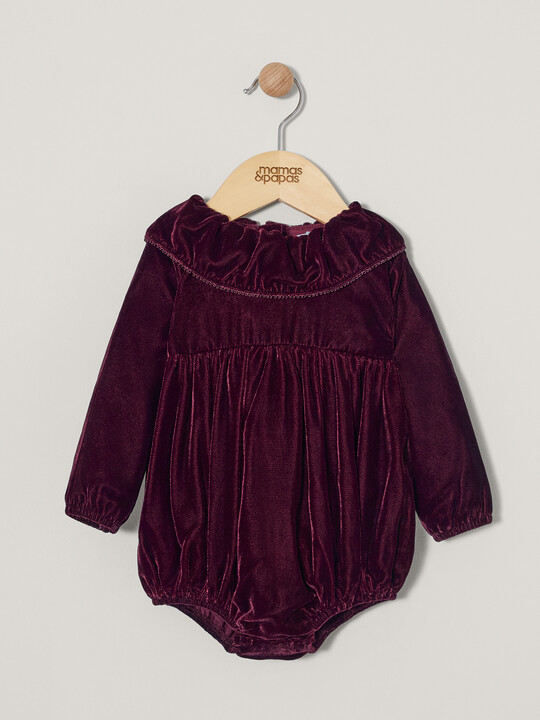 Berry Velour Frill Romper image number 3