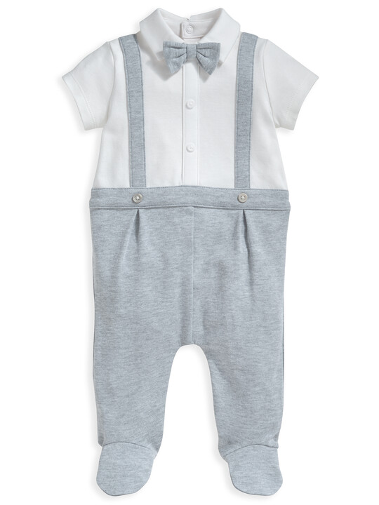 Grey Romper With Braces & Bow Tie image number 1