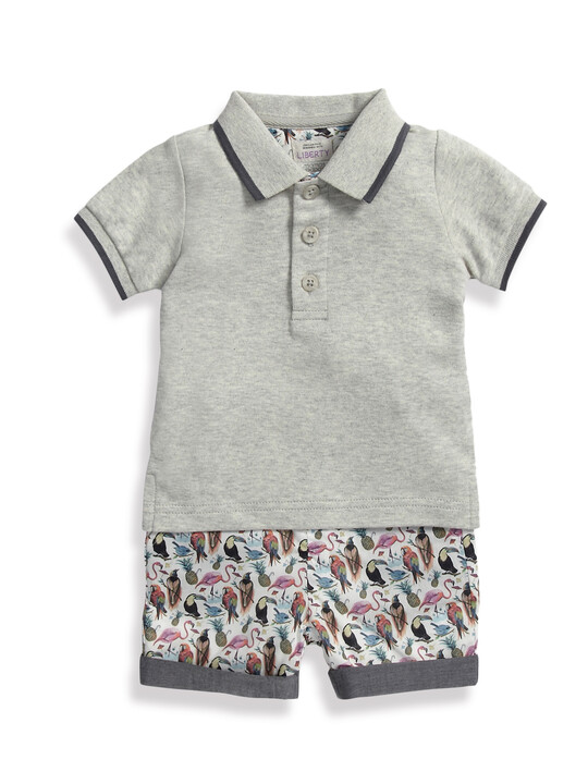 Birds of Paradise Print Polo Shirt & Shorts Set image number 1