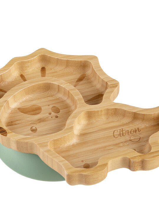 Citron Organic Bamboo Plate Suction + Spoon Dino Pastel Green image number 5