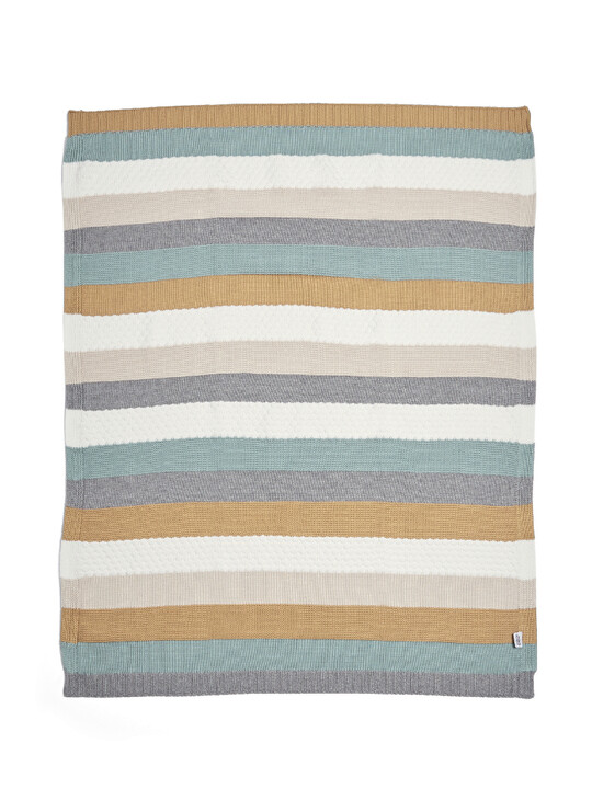 Welcome To The World Knitted Blanket - Blue Stripe image number 1