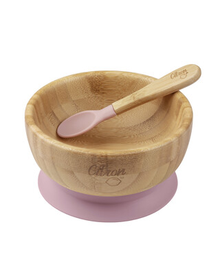 Citron Organic Bamboo Bowl 300ml Suction + Spoon Blush Pink