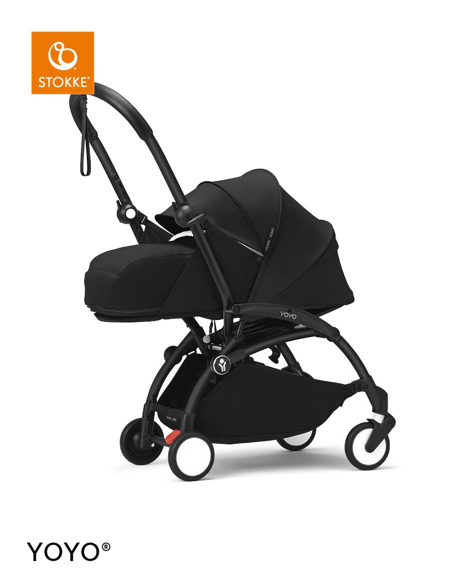 Stokke YOYO3 Black Frame with 0+ Newborn Pack - Black & Cup Holder (3 Pieces)