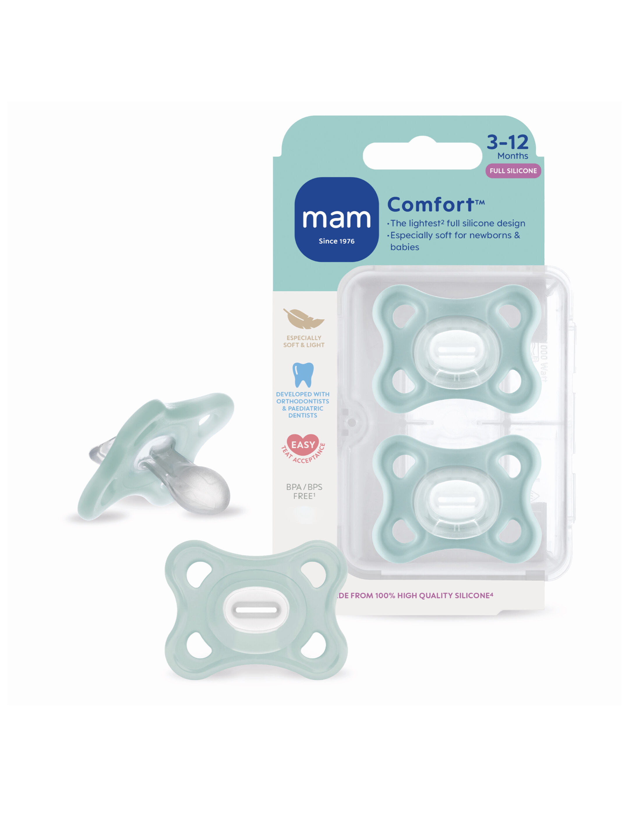 Mam Baby Comfort Silicone Pacifier - 0 - 3 M | Sealife Blue & Beige - Pack of 2 image number 6