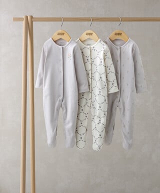 3 Pack Trellis Print Sleepsuits