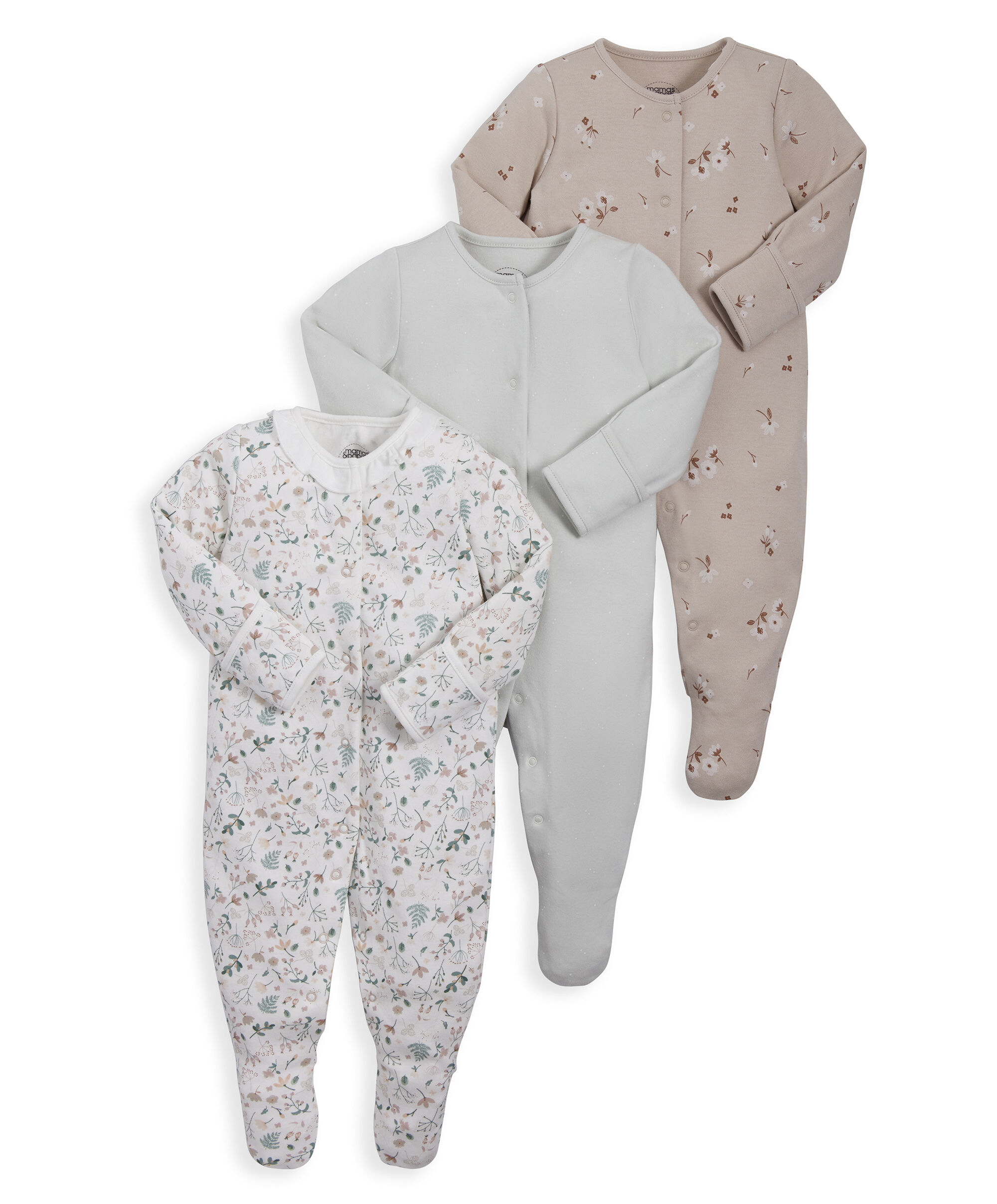 Frill Floral Sleepsuits - Set of 3