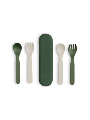 Citron Bio Based Cutlery Set of 2 and Case - Green/Cream