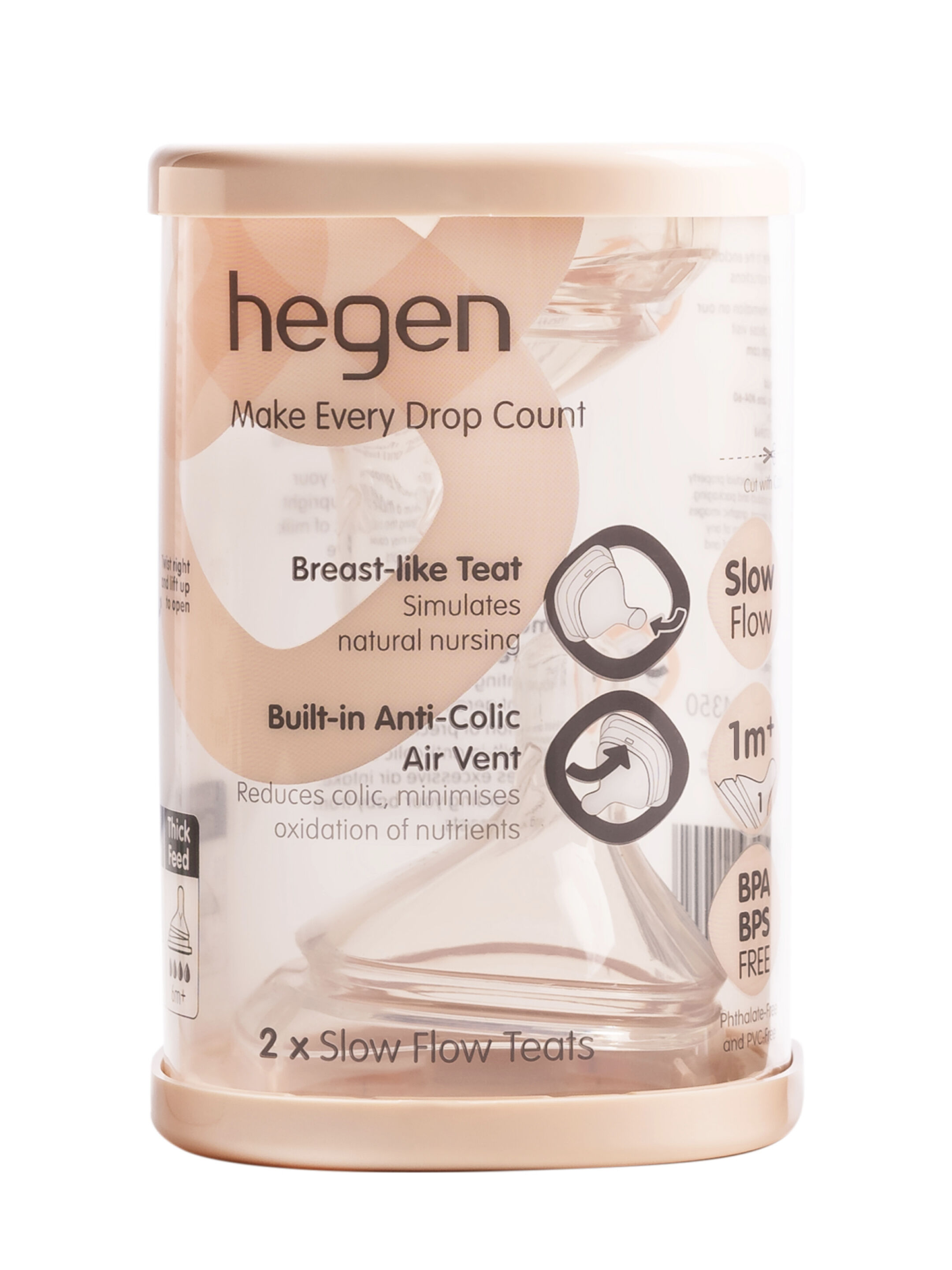 Hegen Teat Slow Flow (2-pack) - 1 to 3 months