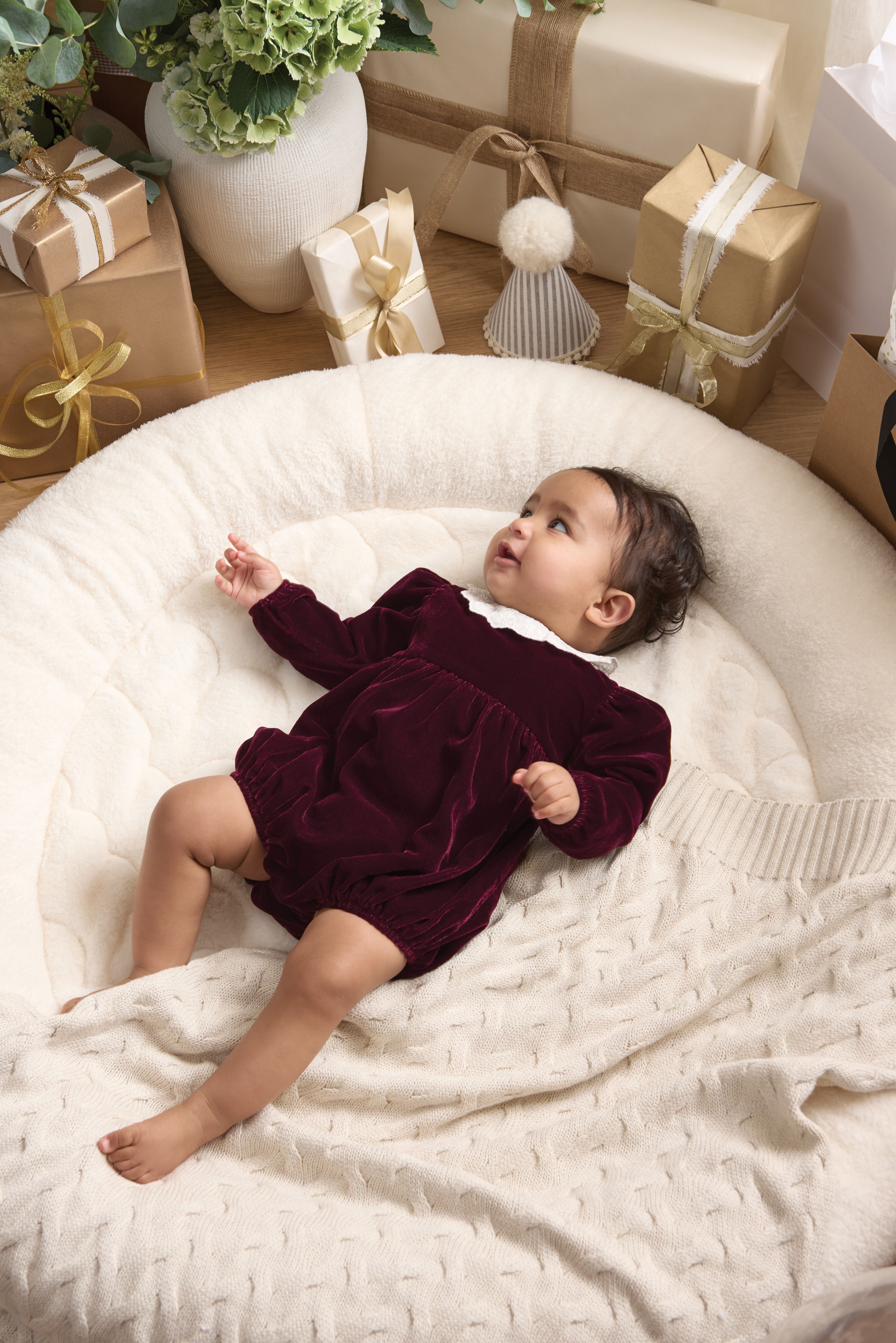 Velour Collar Romper - Berry image number 4