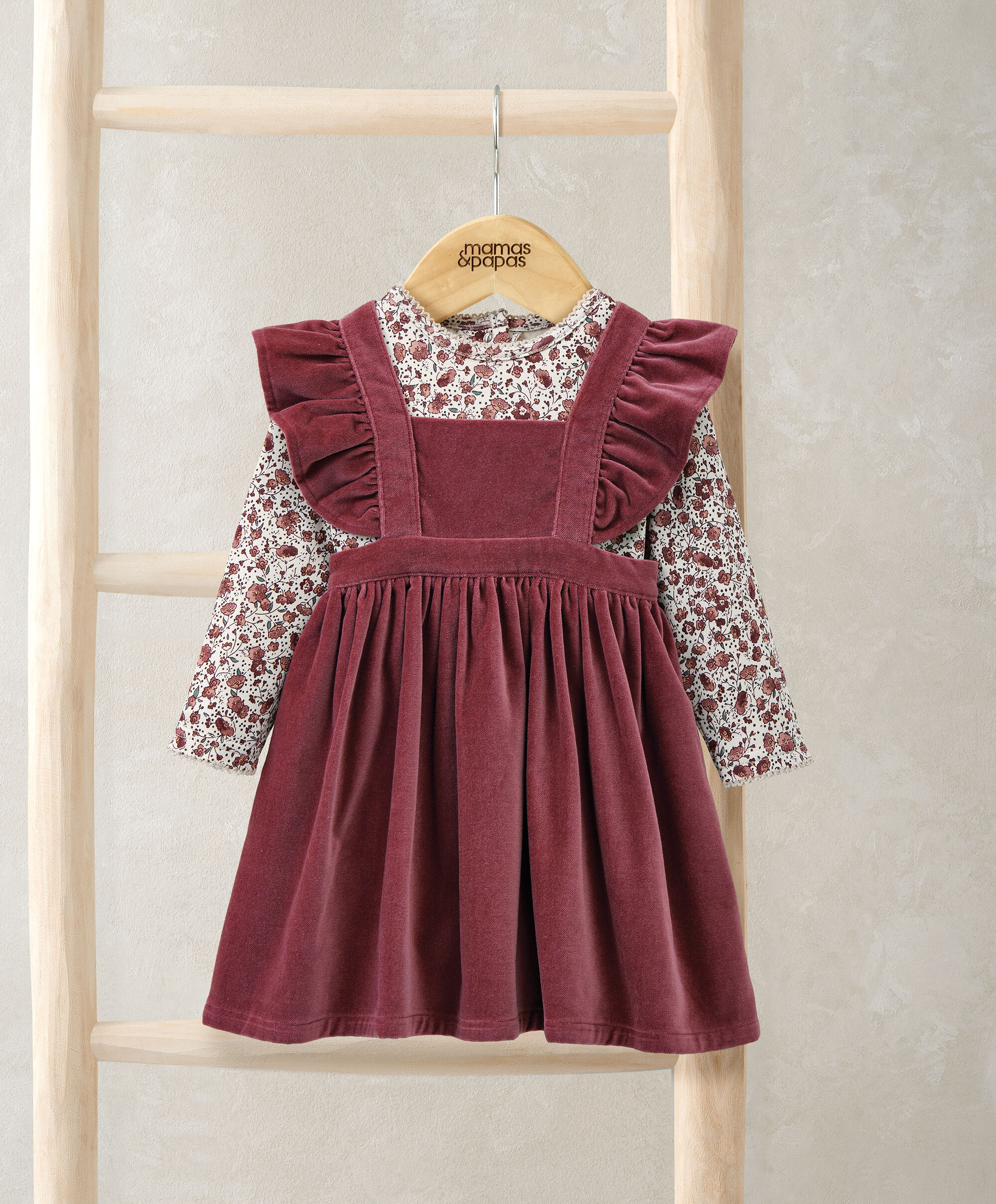 Velvet Dress & Floral Bodysuit Set (2 Pieces)