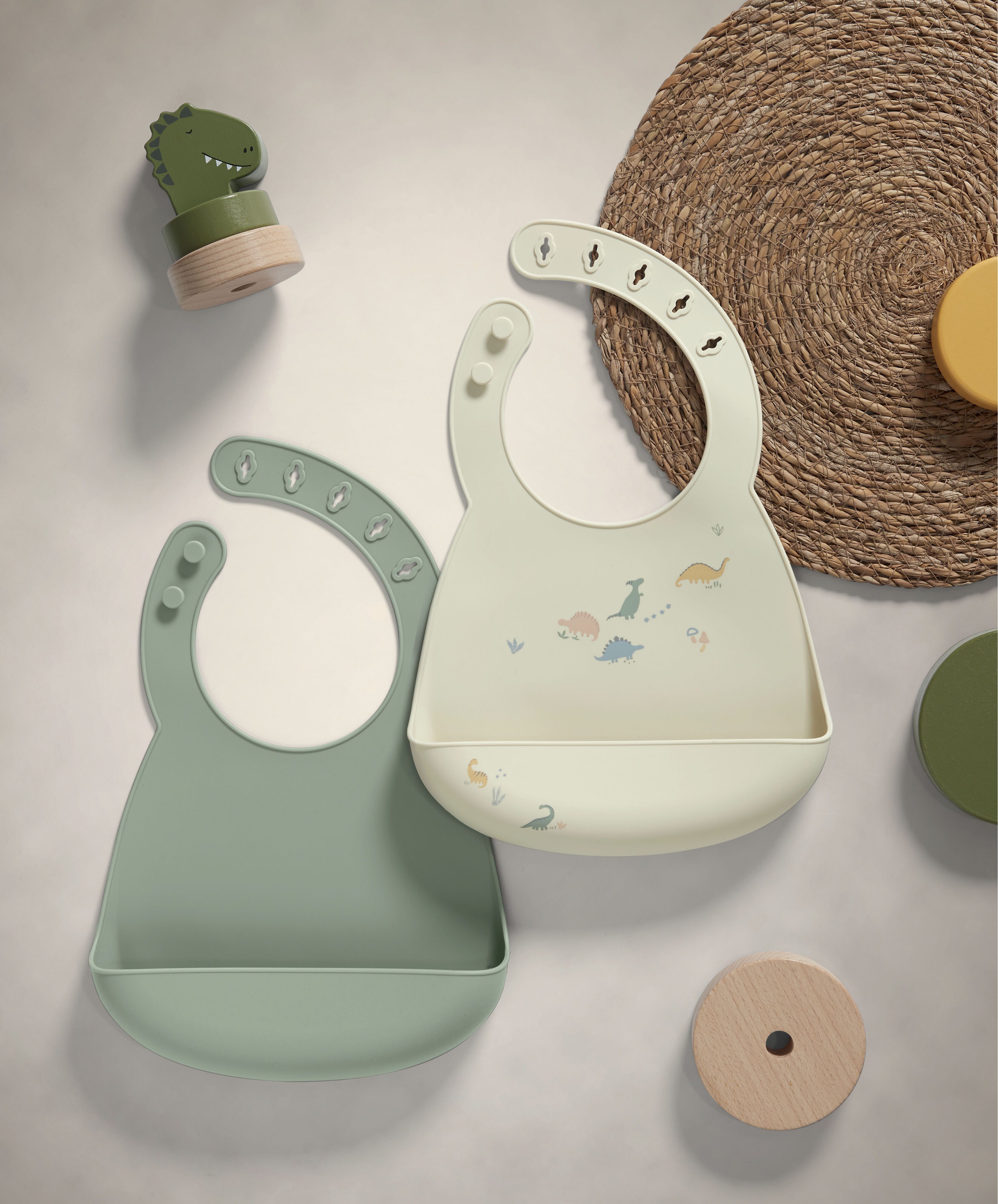 Silicone Bibs (Pack of 2) - Dino Teal image number 1