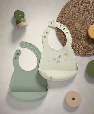 Silicone Bibs (Pack of 2) - Dino Teal