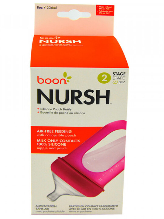 Boon - NURSH Silicone Bottle 8oz Pink image number 1