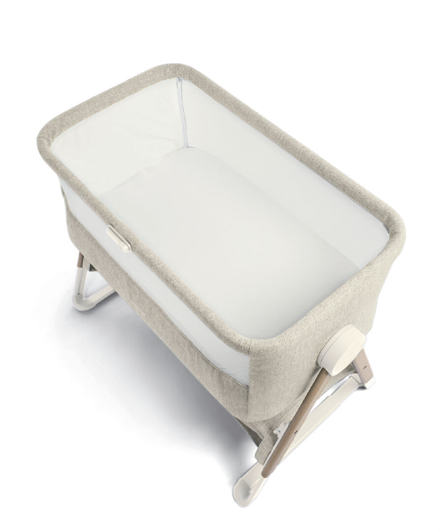 Lua Bedside Crib Bundle Beige with Mattress Protector & Fitted Sheets - Star / White image number 3