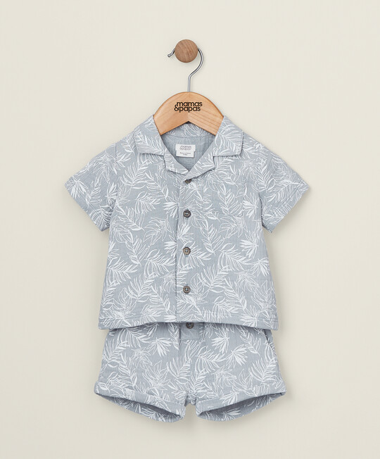 2 Piece Palm Shirt and Shorts Co-Ord Set - Blue image number 1