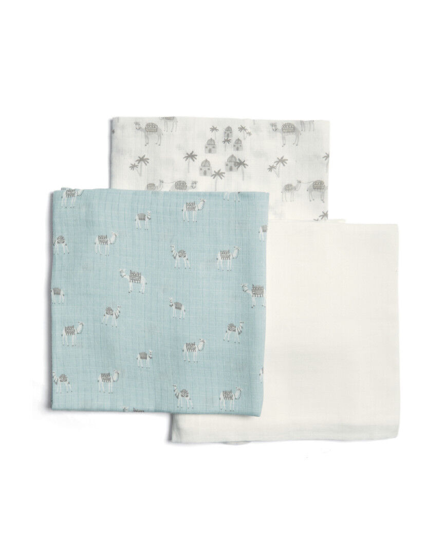 Buy Large Blue Camel Muslin Squares (Pack of 3) Swaddle Wraps Mamas