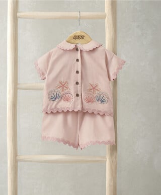 Pink Resort Shirt & Shorts Outfit Set