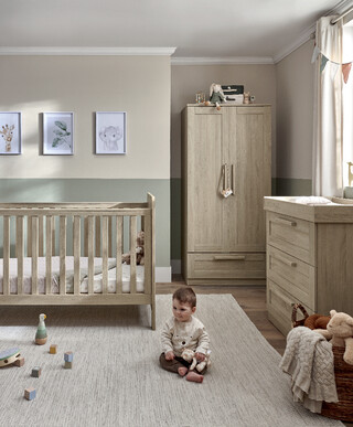 Mamas & Papas Atlas 3 Piece Cotbed Set with Dresser Changer and Wardrobe- Light Oak
