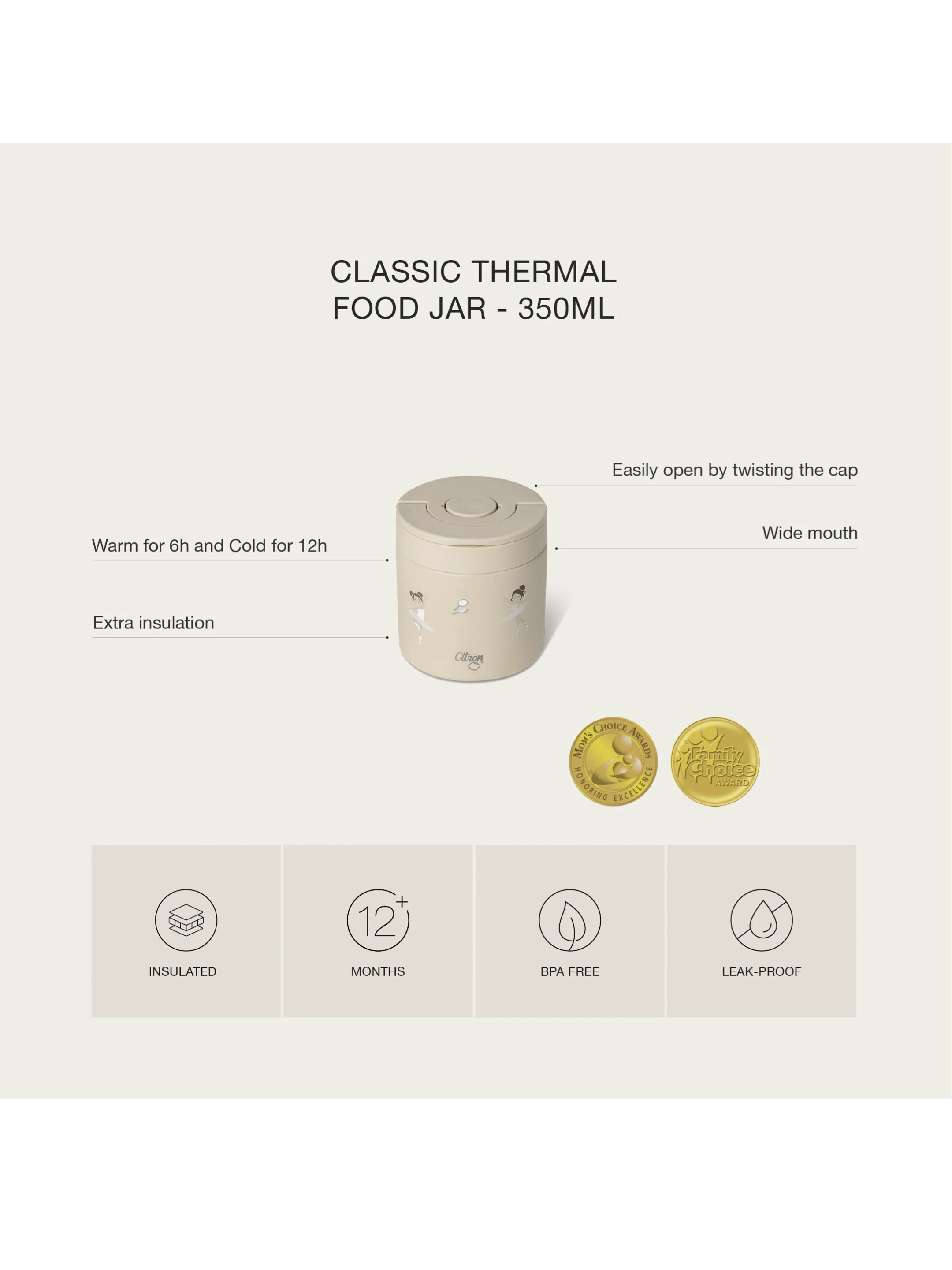 Citron Classic Thermal Food Jar - 350 ml - Ballerina image number 5
