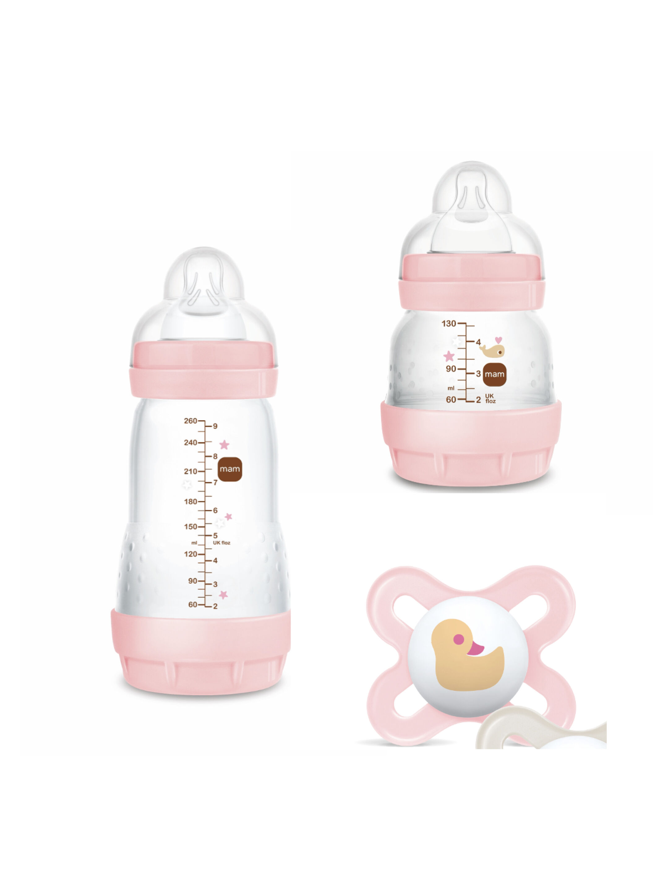 Mam Baby Easy Start Anticolic Starter Set Silicone Flexible Set - 0 M+ | Sealife Pink - Pack of 3